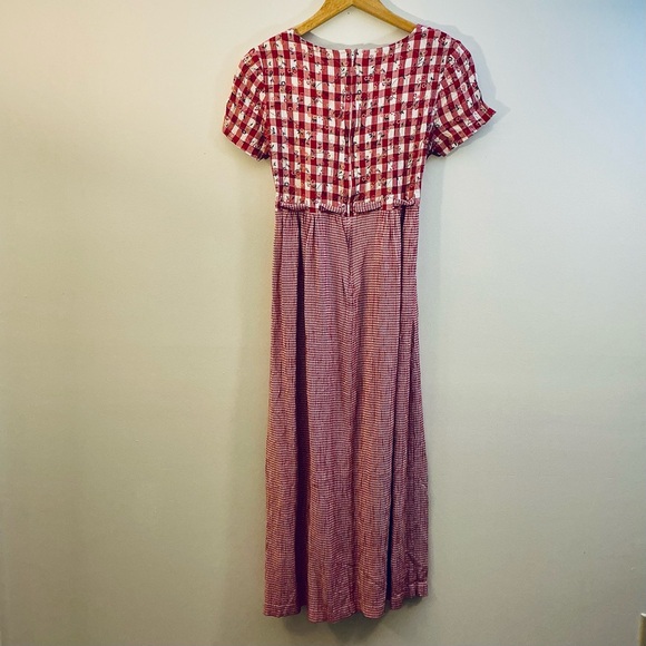 Vintage EXPO Red Gingham Floral Prairie Maxi Dress Size 6-8 - Picture 5 of 6